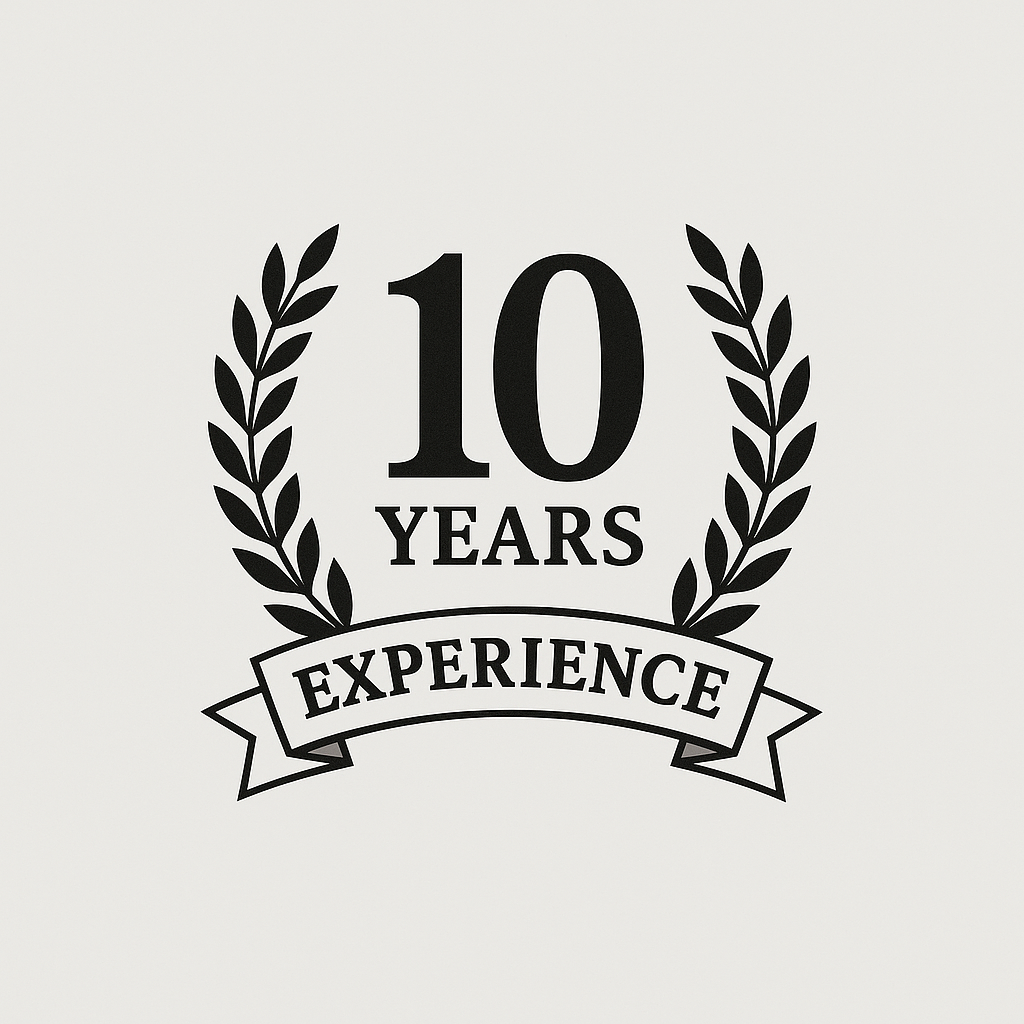 “Logo badge showing 10 Years of Legal Experience for Advocate M.D. Yakub Ali, Top Lawyer in Hyderabad and Secunderabad, Telangana.”